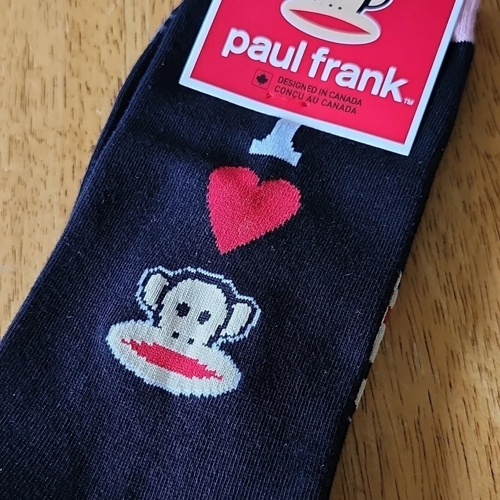 4/$25 Paul Frank Novelty Crew Socks New Black With Monkey Women Size 6 to 9.5